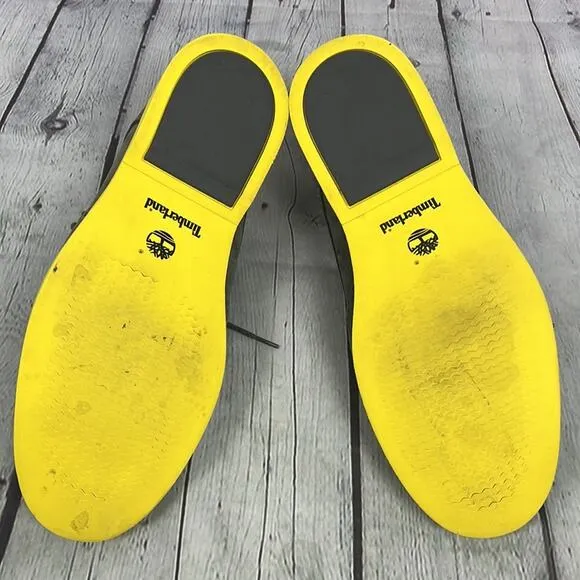 Timberland Men’s Gray Wingtip Suede Loafers with Bright Yellow Sole. Size 10