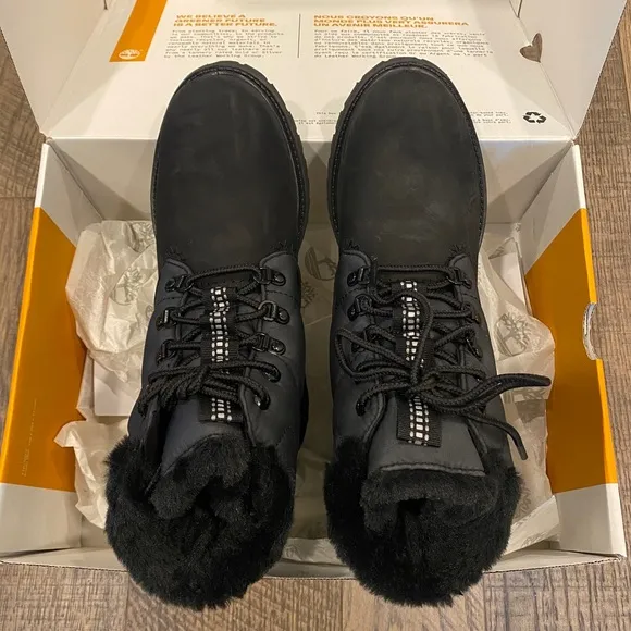 Timberland Premium 6 IN Warm Lined Black Ankle Boots Bootie Shoes Flats 8.5 NEW