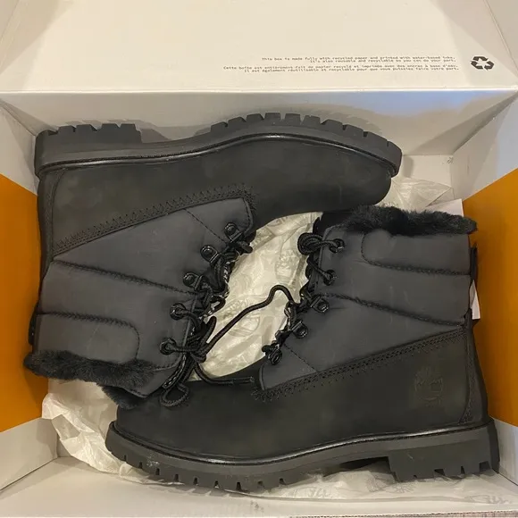 Timberland Premium 6 IN Warm Lined Black Ankle Boots Bootie Shoes Flats 8.5 NEW