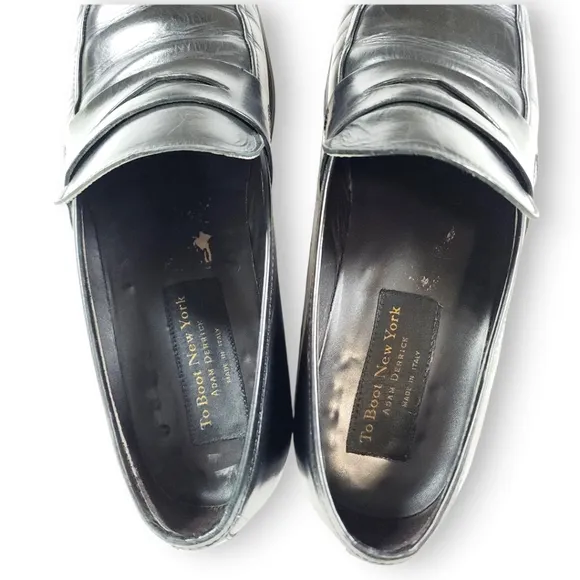 To Boot New York Adam Derrick Black Leather Penny Loafers Size 10.5