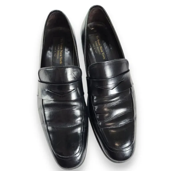 To Boot New York Adam Derrick Black Leather Penny Loafers Size 10.5