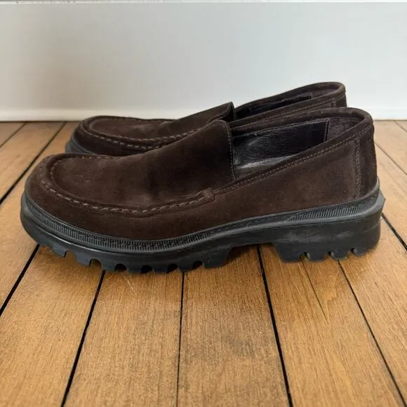 To Boot New York Adam Derrick Brown Suede Lug Sole Loafers 7