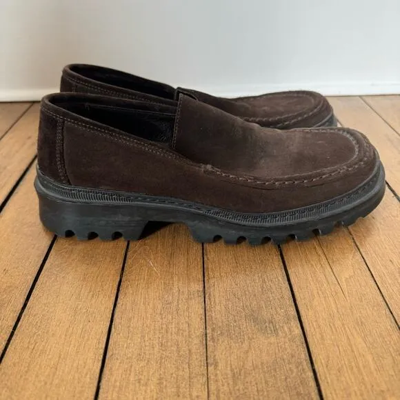 To Boot New York Adam Derrick Brown Suede Lug Sole Loafers 7