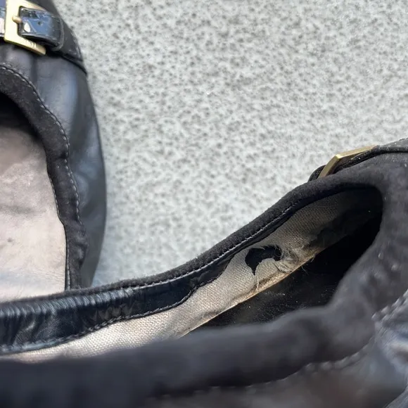 Tod’s “Dee” Black Patent Leather Buckle Ballet Flats