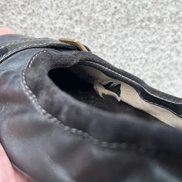 Tod’s “Dee” Black Patent Leather Buckle Ballet Flats