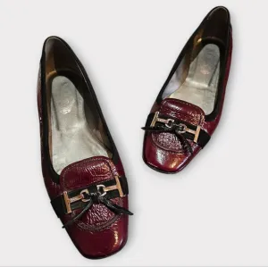 Tod's Red Crinkle Patent Leather Driving Loafer Flats.