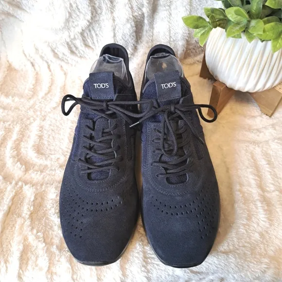 Tod's Sportivo Nubuck Neoprene Navy Blue Sneakers Suede Men's US Sz 8  NWOT $595