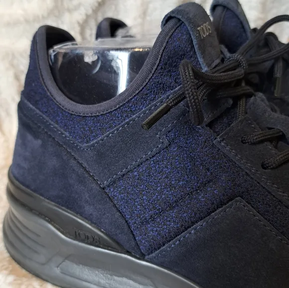 Tod's Sportivo Nubuck Neoprene Navy Blue Sneakers Suede Men's US Sz 8  NWOT $595