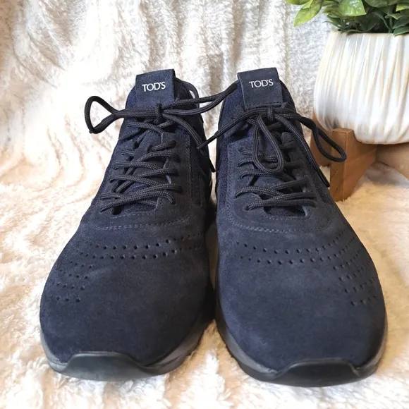 Tod's Sportivo Nubuck Neoprene Navy Blue Sneakers Suede Men's US Sz 8  NWOT $595