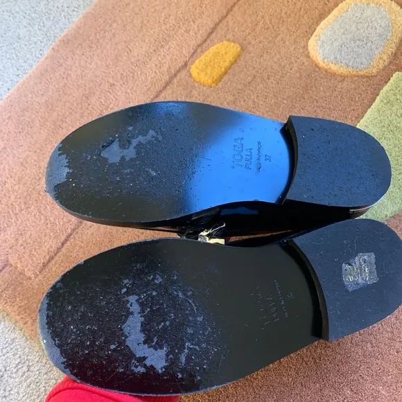 Toga Pulla Black Loafers CURRENT! patent leather 37 retail $525 EUC