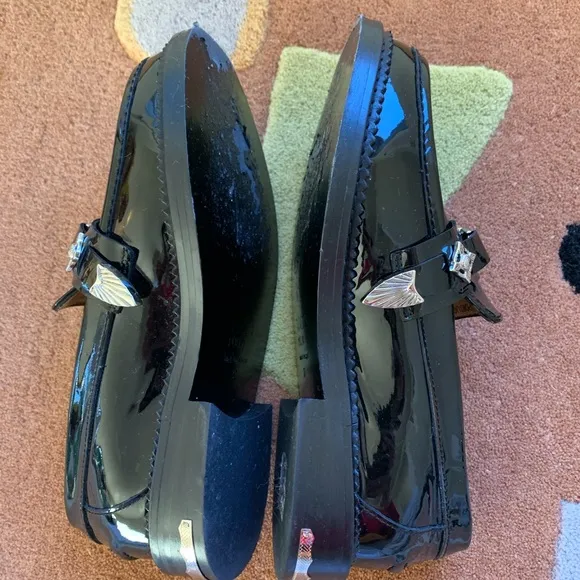 Toga Pulla Black Loafers CURRENT! patent leather 37 retail $525 EUC
