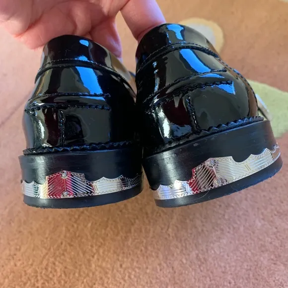 Toga Pulla Black Loafers CURRENT! patent leather 37 retail $525 EUC