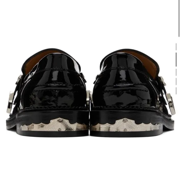 Toga Pulla Black Loafers CURRENT! patent leather 37 retail $525 EUC