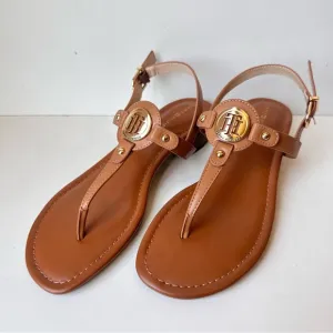 Tommy Hilfiger Women’s Brown And Gold Leather Strap Sandals Size:9.5