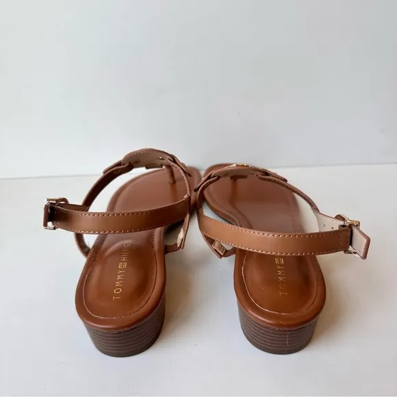 Tommy Hilfiger Women’s Brown And Gold Leather Strap Sandals Size:9.5