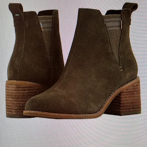 TOM'S Esme stacked heel suede upper ankle boots Sz 8.5 Green