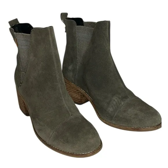 TOM'S Esme stacked heel suede upper ankle boots Sz 8.5 Green