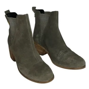 TOM'S Esme stacked heel suede upper ankle boots Sz 8.5 Green
