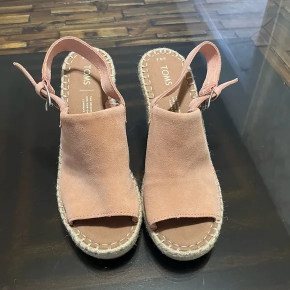 Toms Monica Slingback Espadrilles Leather Suede Wedge Size 8.5