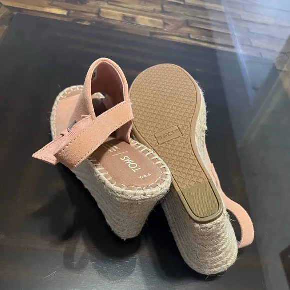 Toms Monica Slingback Espadrilles Leather Suede Wedge Size 8.5