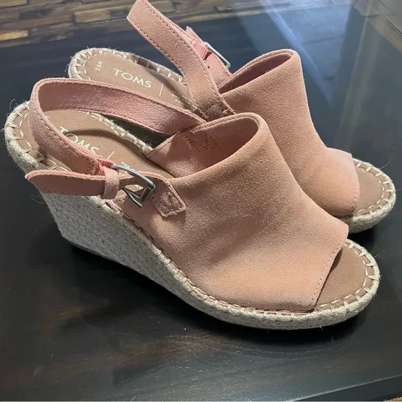 Toms Monica Slingback Espadrilles Leather Suede Wedge Size 8.5