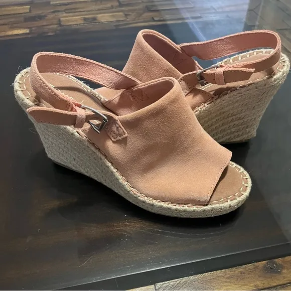 Toms Monica Slingback Espadrilles Leather Suede Wedge Size 8.5