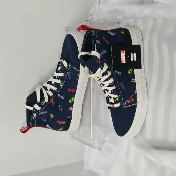 TOMS X MARVEL NAVY TRAVEL LITE HIGH TOP SNEAKER SIZE 7.5 MENS