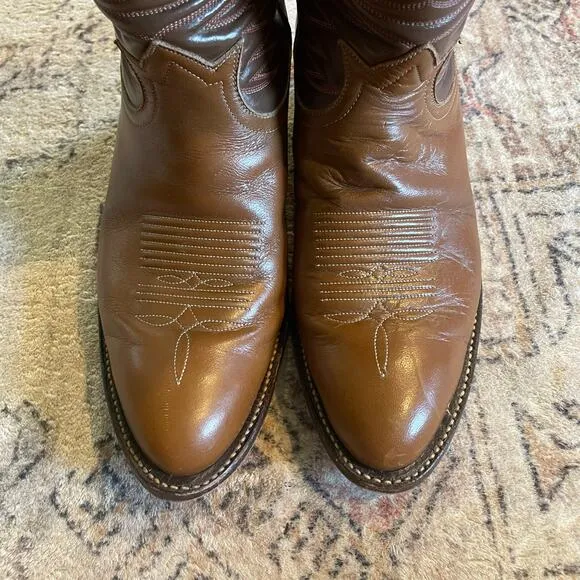 Tony Lama Brown Leather Two-Tone Stitched Cowboy Western Boots Women's SZ 7 Wide