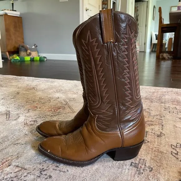 Tony Lama Brown Leather Two-Tone Stitched Cowboy Western Boots Women's SZ 7 Wide