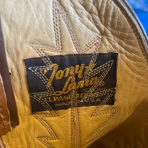 Tony Lama Brown Leather Two-Tone Stitched Cowboy Western Boots Women's SZ 7 Wide