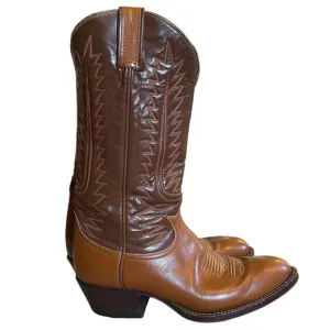 Tony Lama Brown Leather Two-Tone Stitched Cowboy Western Boots Women's SZ 7 Wide