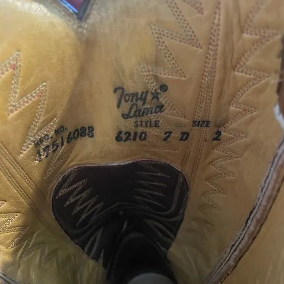 Tony Lama Brown Leather Two-Tone Stitched Cowboy Western Boots Women's SZ 7 Wide