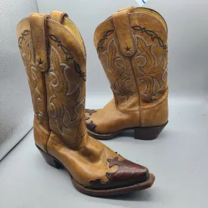 TONY LAMA Womens Boots Sz 6 TAN SANTA FE SNIP TOE WESTERN BOOTS MAHOGANY WELT