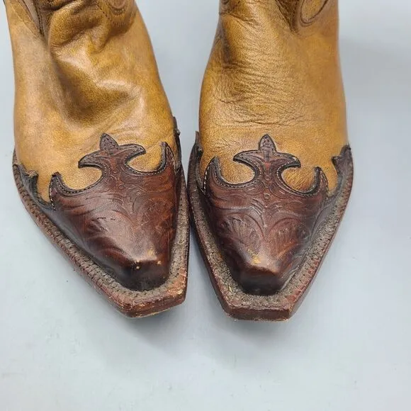 TONY LAMA Womens Boots Sz 6 TAN SANTA FE SNIP TOE WESTERN BOOTS MAHOGANY WELT