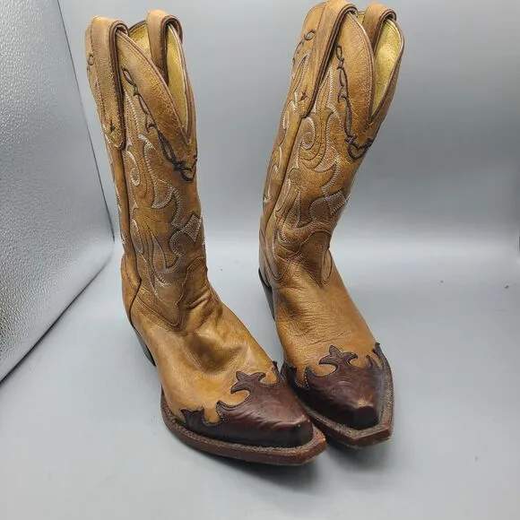 TONY LAMA Womens Boots Sz 6 TAN SANTA FE SNIP TOE WESTERN BOOTS MAHOGANY WELT