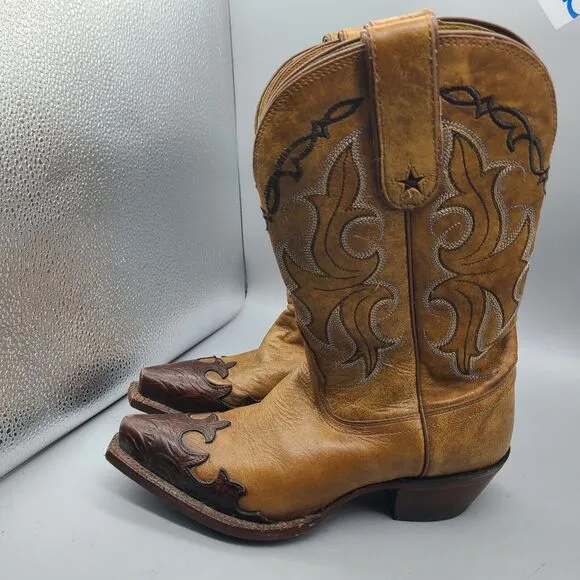 TONY LAMA Womens Boots Sz 6 TAN SANTA FE SNIP TOE WESTERN BOOTS MAHOGANY WELT