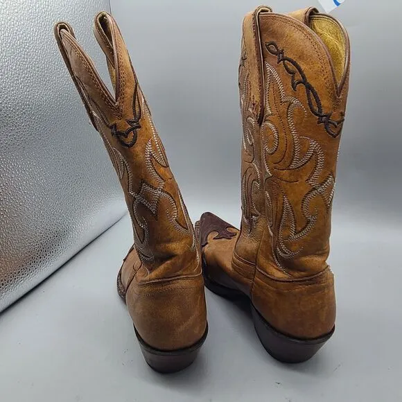 TONY LAMA Womens Boots Sz 6 TAN SANTA FE SNIP TOE WESTERN BOOTS MAHOGANY WELT