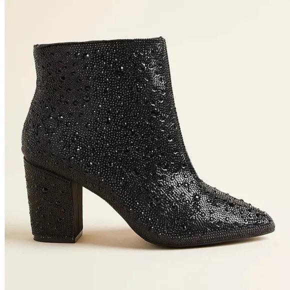Torrid 13WW‎ Wide Width Betsey Johnson Black Rhinestone 3.5&quot; Heel Bootie Boots