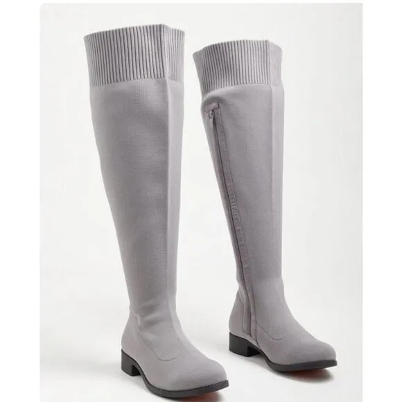 Torrid Stretch Knit Over The Knee Heel Boots Size 7 WW Wide Width Gray New