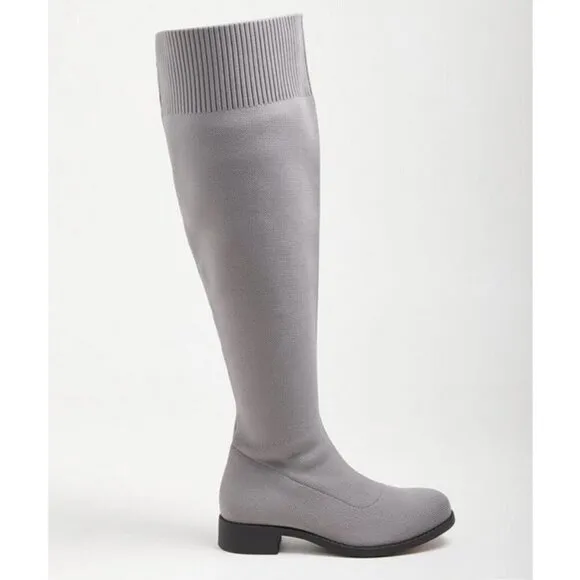 Torrid Stretch Knit Over The Knee Heel Boots Size 7 WW Wide Width Gray New