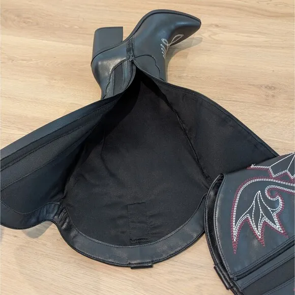 Torrid Tall Zip Cowboy Boots 6WW Black Wide Width Western Embroidery Block Heel