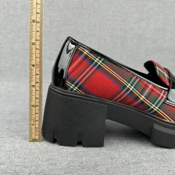 Torrid x Betsey Johnson Loafers Womens 9.5WW Red Black Tartan Plaid Chunky Y2K