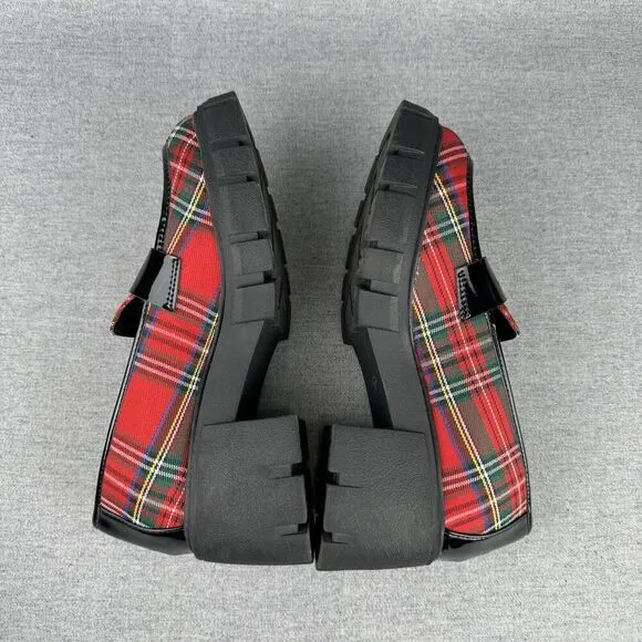 Torrid x Betsey Johnson Loafers Womens 9.5WW Red Black Tartan Plaid Chunky Y2K