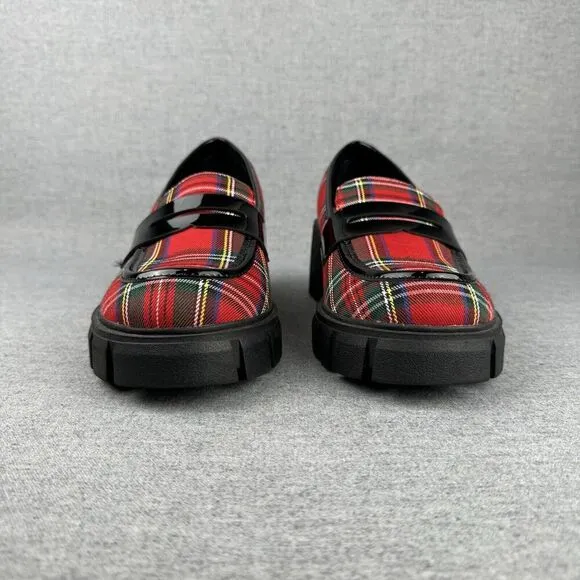 Torrid x Betsey Johnson Loafers Womens 9.5WW Red Black Tartan Plaid Chunky Y2K