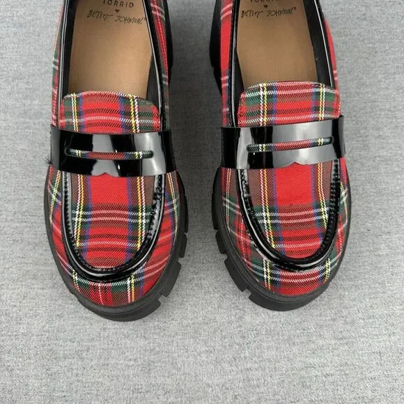 Torrid x Betsey Johnson Loafers Womens 9.5WW Red Black Tartan Plaid Chunky Y2K