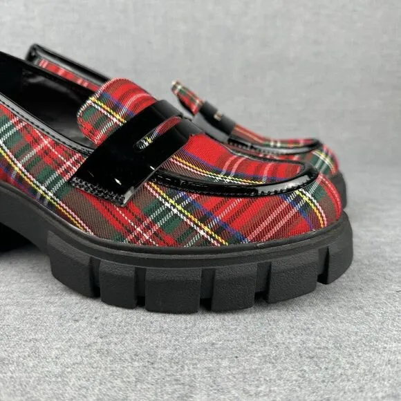 Torrid x Betsey Johnson Loafers Womens 9.5WW Red Black Tartan Plaid Chunky Y2K