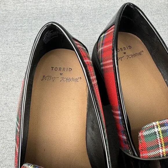 Torrid x Betsey Johnson Loafers Womens 9.5WW Red Black Tartan Plaid Chunky Y2K
