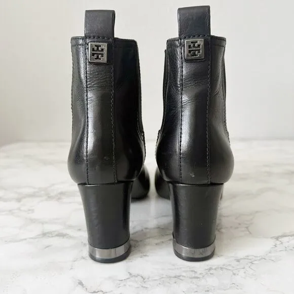 Tory Burch April Black Leather Ankle Boots Gunmetal Hardware Women’s Size 7
