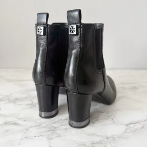 Tory Burch April Black Leather Ankle Boots Gunmetal Hardware Women’s Size 7
