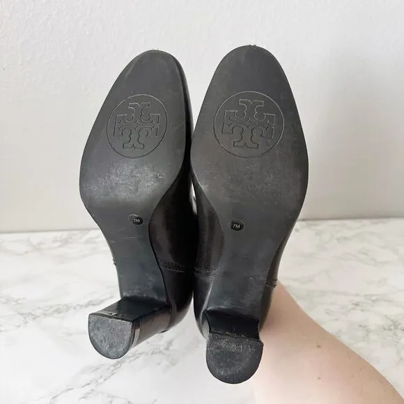 Tory Burch April Black Leather Ankle Boots Gunmetal Hardware Women’s Size 7